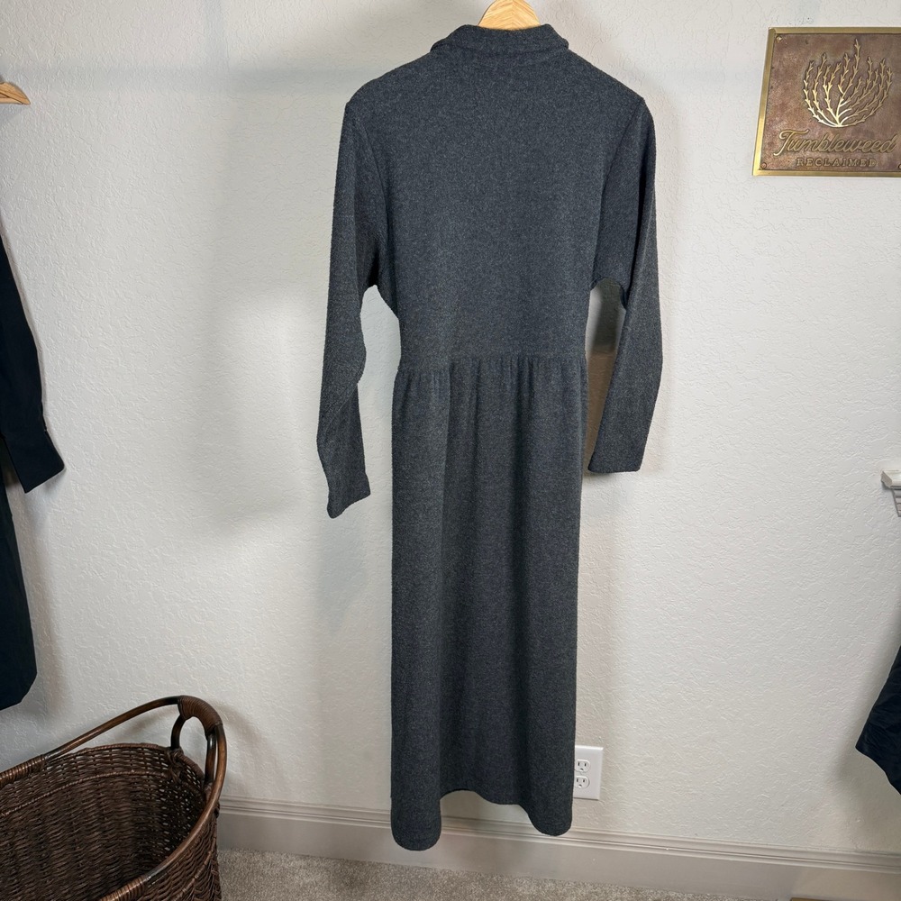 LLBean Women's Medium Charcoal Gray Button Front Long Sleeve Maxi Dress - Picture 7 of 11